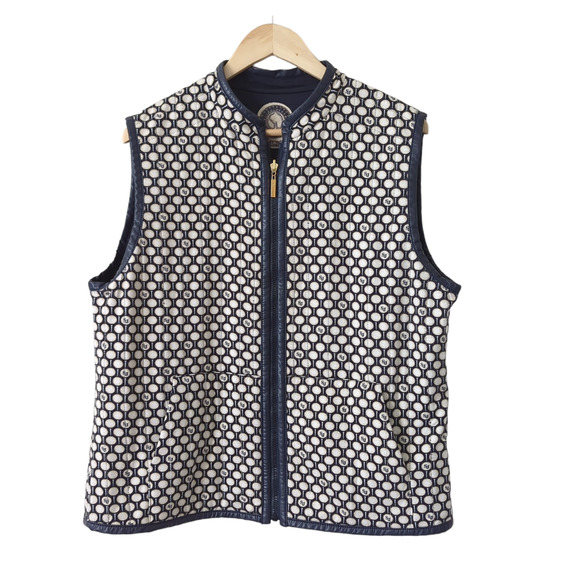 St. John Jackets & Blazers - St. John Sport Womens Vest Size XL Reversible Quilted Logo Golfing Tee Navy Blue